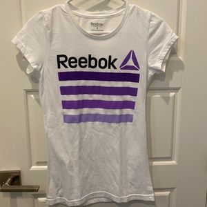2/$18 Reebok Workout Shirt T-Shirt White and Purple Size S